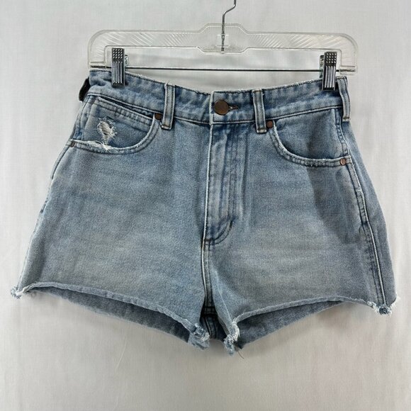 Billabong Pants - Billabong Wrangler Cut-Off Short Womens 27 High Rise Raw Hem Distress Denim Blue